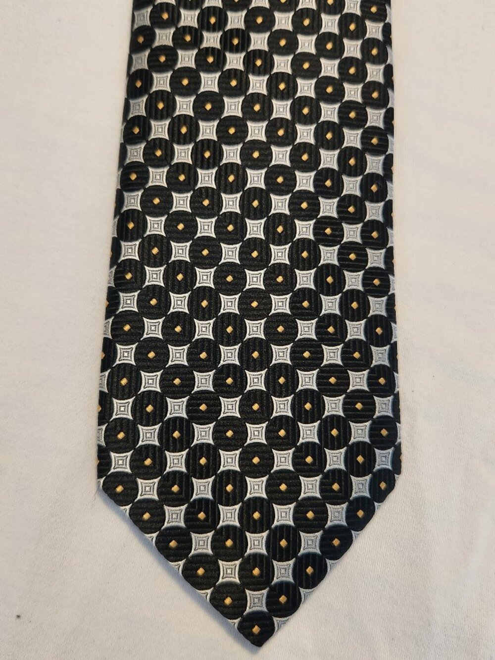 Robert Talbott Carmel Silk Tie Black Gold Ivory Geometric Neat Made in USA